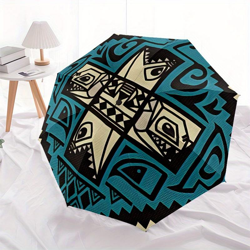 1pc Tribal Pattern Automatic Open/close, All-Season Portable Folding Umbrella, Travel, Everyday, Formal Events - Compact Luxury Parasol, Outdoor Acces