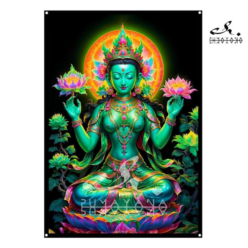 Tapestry Green Tara Tibetan goddess UV 75x100