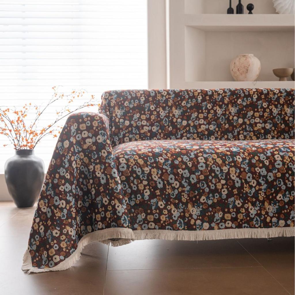 Sofa Handtuch Anti-Katzenkratzer Jacquard Verdickt Blaue Blume Fransen Dicke Sofa Decke