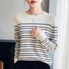 Spring and Autumn's New Strawberry Jacquard Round Neck Striped Versatile Knitted Sweater Pullover Is A Fashionable and Trendy Women's Top