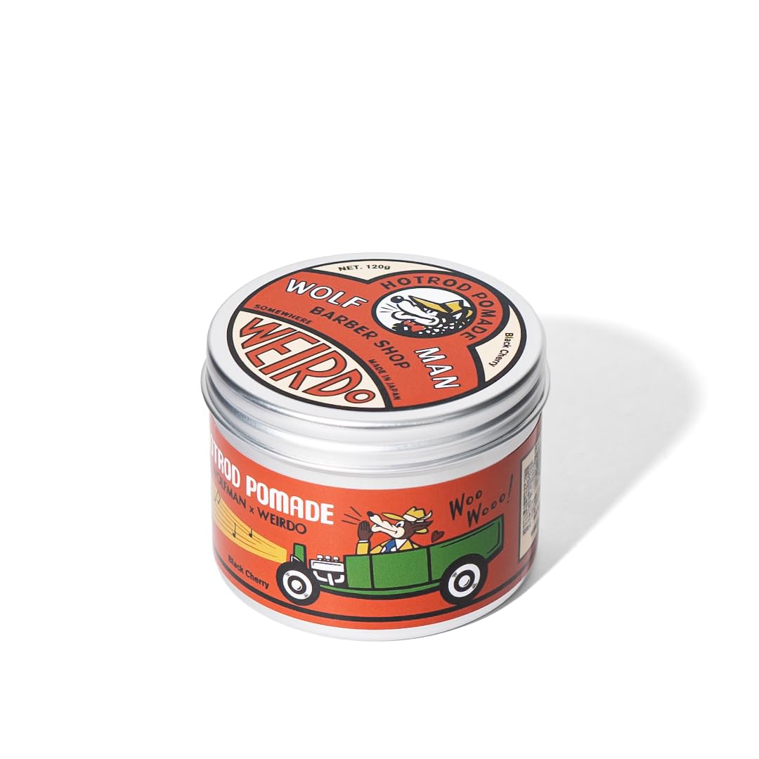 

Wolfman x Weird Hot Rod Black Cherry Woody Strong Shine Super Limited Edition Case Pomade, 120g, & Scent, & Hold, Shine, Water-Based,