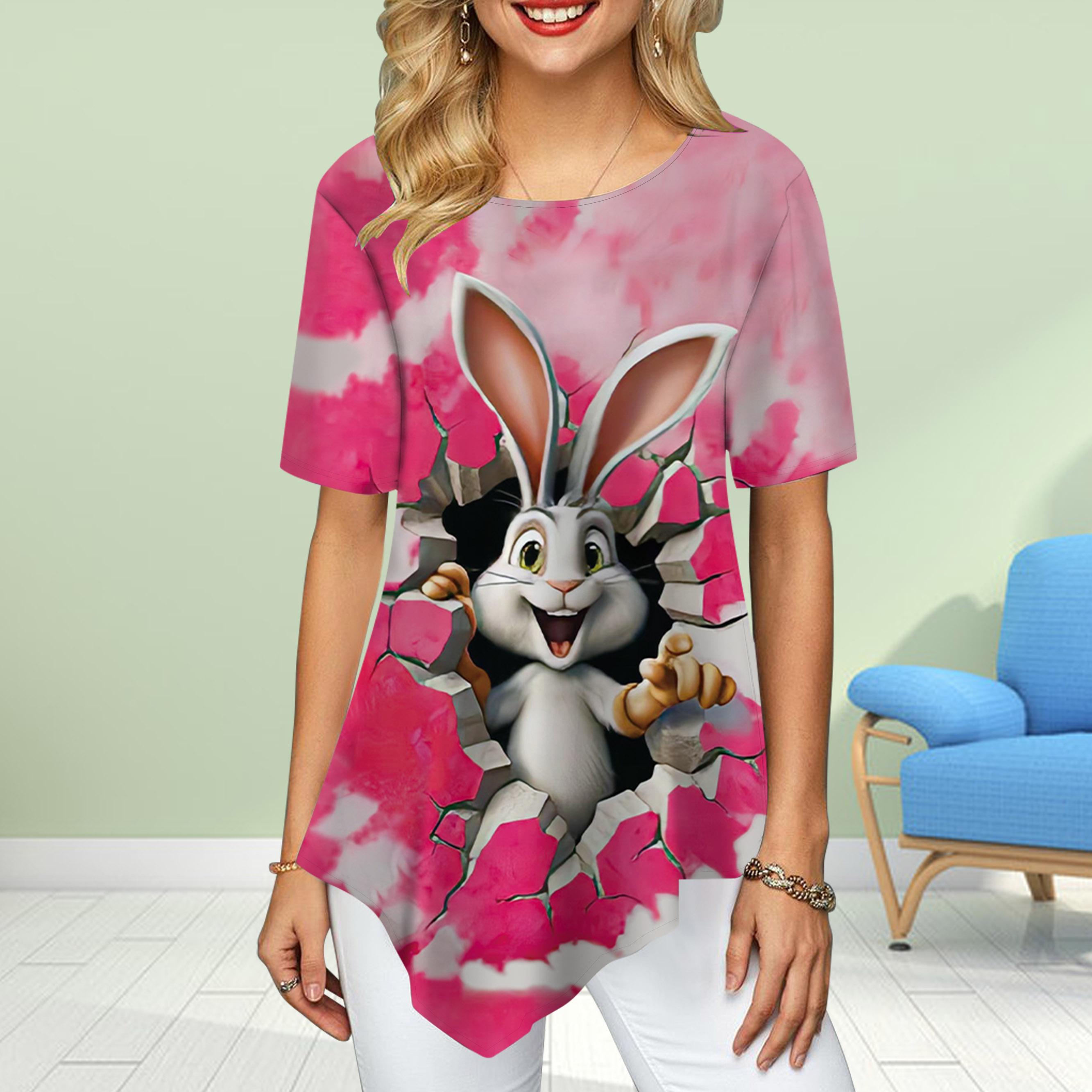 

Женские футболки больших размеров с цветочным принтом и принтом длинноухого кролика, свободные повседневные топы, женская нестандартная летняя одежда XS розовый