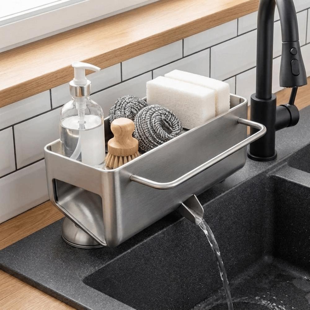 Punch Free Suction Cup Sink Drain Rack Wall Mounted Dishcloth Drying Rack for Kitchen
