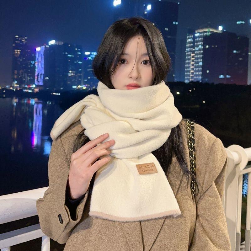 Autumn and Winter Korean Style Solid Color Wool Blended Knitted Scarf Female Japanese Student Cute Soft Waxy Thickened Warm Scarf