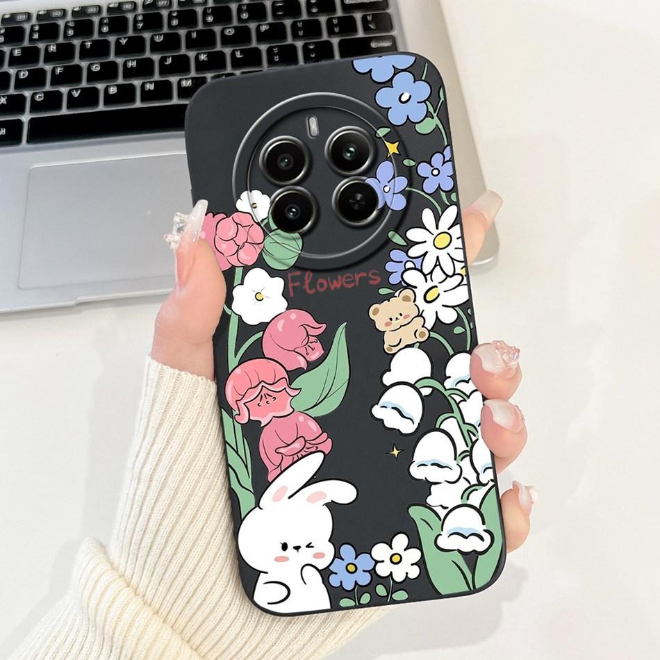 Für Realme 12 Pro+ 12Pro 5G Handyhülle Realme 12 Pro Plus 5G Elegante Blumige Katze Bemalt Weiches Silikon Schlichte Stoßfeste Hüllen