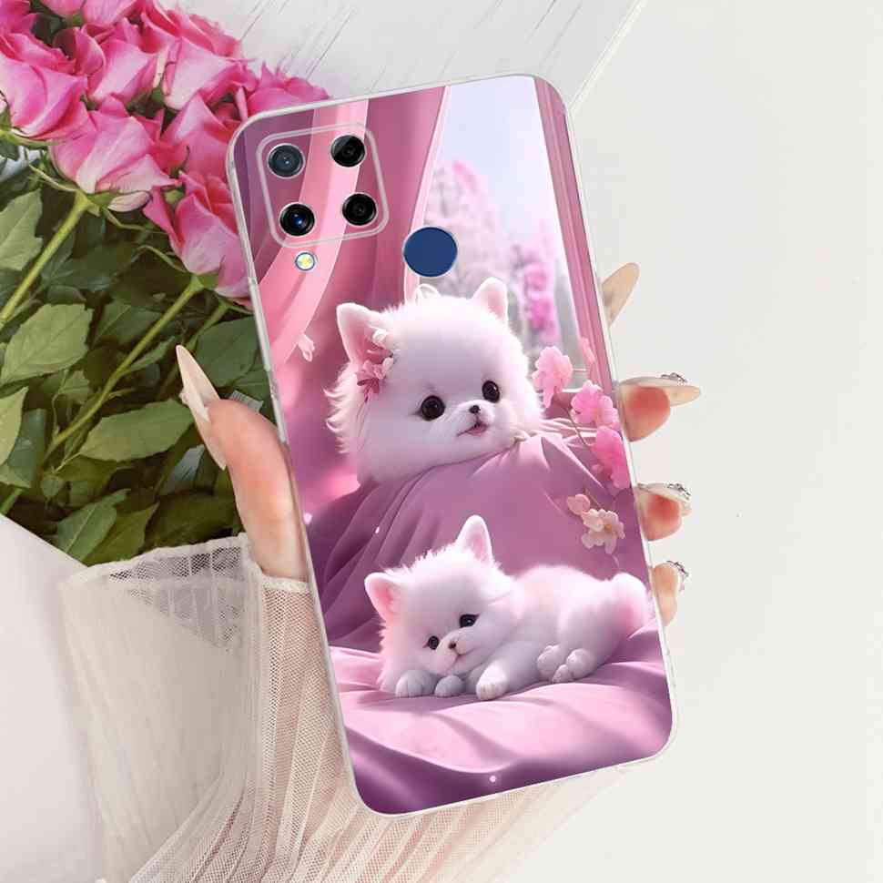 For Realme C20 Case Soft Funda Blue Butterfly Painted Cover For Oppo Realme C15 c20 C 20 15 Phone Bumper RealmeC15 Case Coque