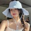Korean Style Plaid Wide-brimmed Sun Protection Bucket Hat for Women - Spring/Summer Elegant Hiking Accessory with Face-Flattering Design.