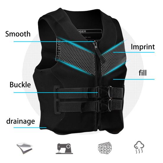 

Спасательный жилет Yousheng с защитой от царапин, большой плавучестью, надувной, гладкий, на молнии, спасательный жилет, плавательное снаряжение L чёрный