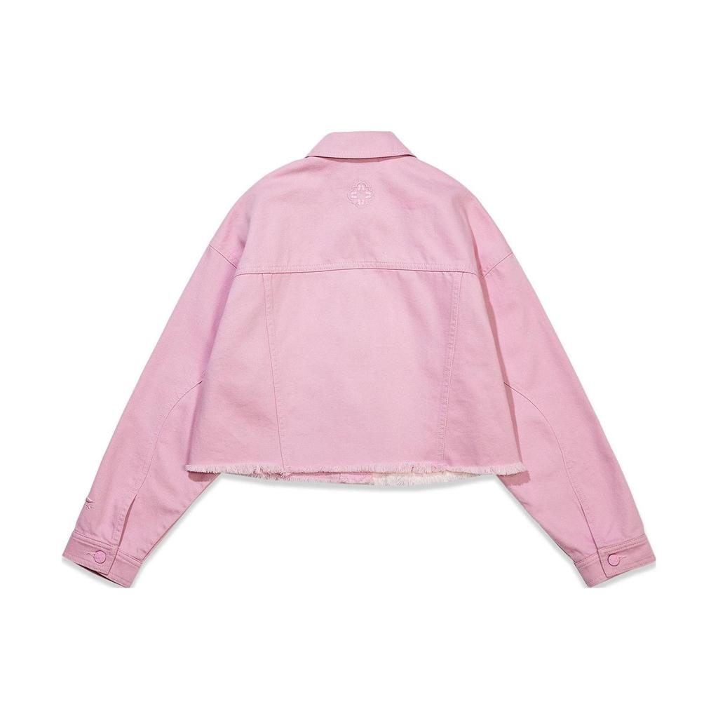 Li Ning Color Block Washed Denim Jacket Women Jackets Pink AJDT170-1