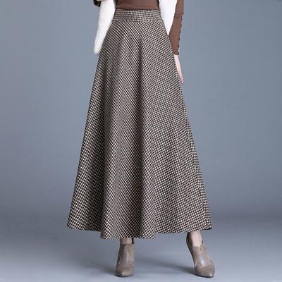 Aktualisierter Winter High-Waist Großer Schirmrock Vintage-Stil Mittellang Kariert Hüftbedeckend Temperament Wollrock für Damen