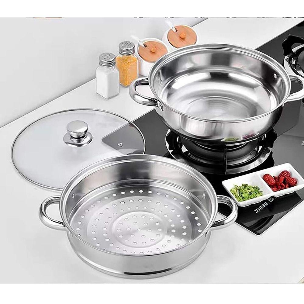 Edelstahl Gemüse-Dämpfeinsatz Pfannenset Transparente Bain-Marie-Töpfe Dämpfgeschirr Knödel