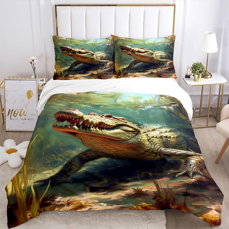 3pcs Crocodile Artwork Duvet Cover Set, Soft Comfortable Duvet Cover,Guest Room (1*Duvet Cover + 2*Pillowcase, Without Core) yy251104165