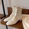! Shoes Square Head Rivet Rear Zipper Medium and High Elastic Boots Women's Skinny Short Boots