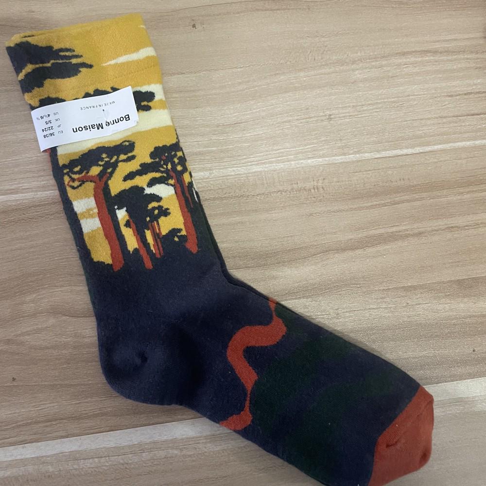 Bonne Maison: Retro-Ölgemälde-Socken für Damen, mittelhoch, luxuriös, französisch, bis zur Wade