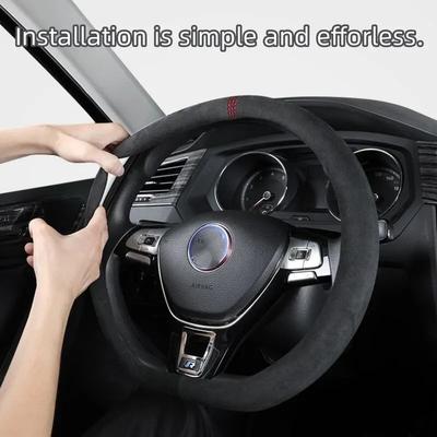 Cubierta de Gamuza para Todas las Estaciones Cubierta de Volante de Coche Ultradelgada Antideslizante Forma de D Redonda Transpirable Protector de Volante de Coche