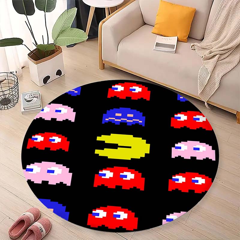 Tappeto Rotondo con Motivo Arcade Pac-Man Tappeto Morbido Tappetino Antiscivolo per Decorazione Stanza dei Giochi