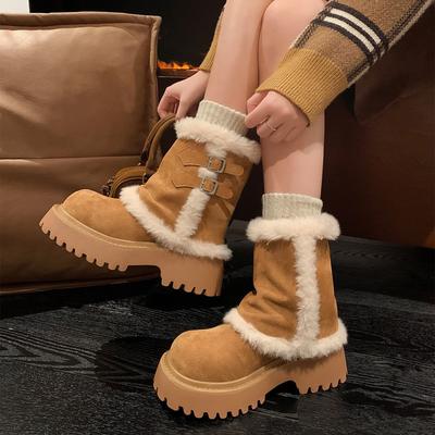 Thick-soled Medium Tube Snow Boots Women's 2025 New Winter Fur Integrated Fleece Altay Warm Wool Cotton Shoes