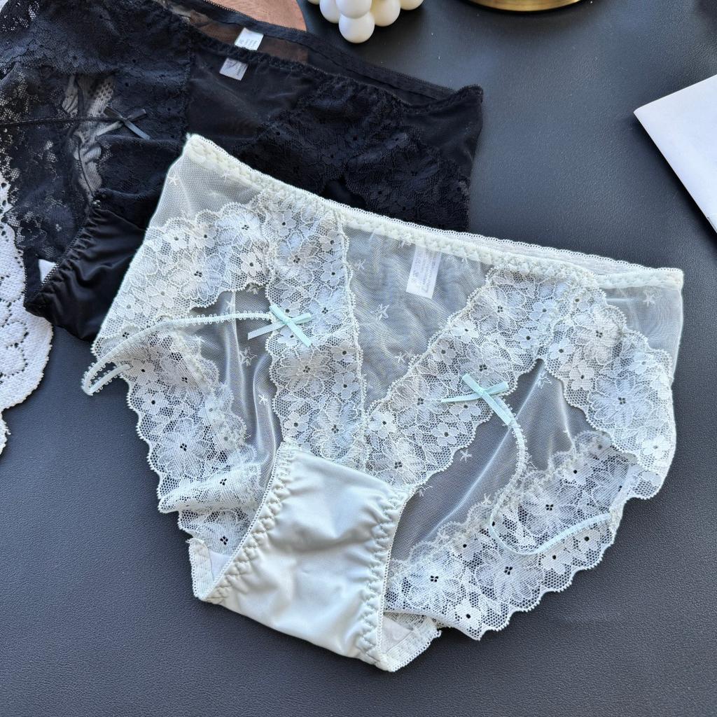 Ladies Spring and Summer Sexy Lace Wide Sided Mesh Low Waist Triangle Briefs