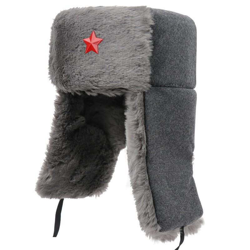 Winter Woolen Hat With Soviet Emblem Men Women Warm Ear Protection Cap Outdoor Cold Weather Accessory