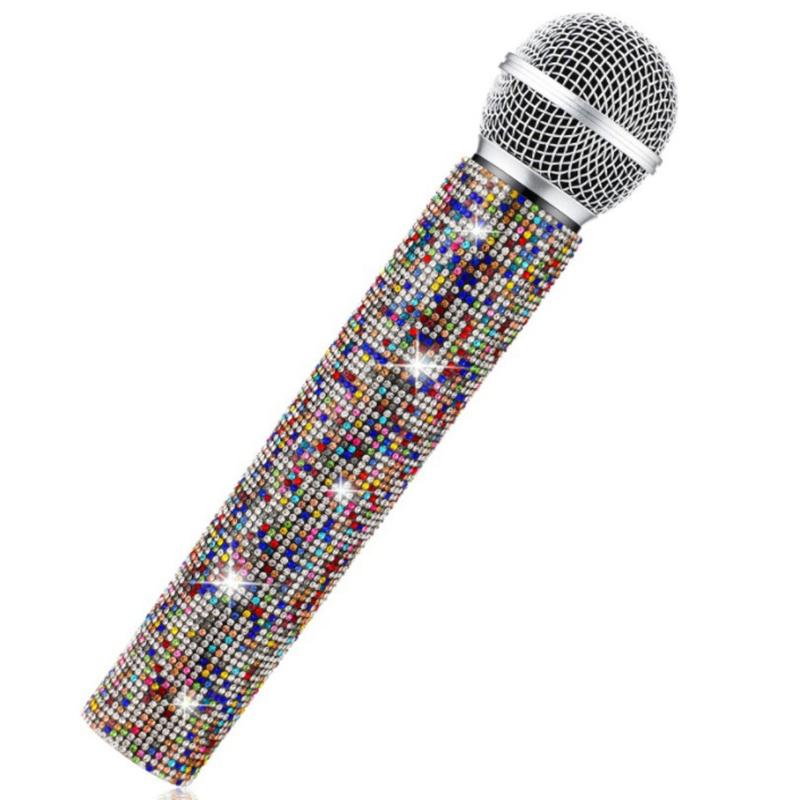 Dekorative Strasssteine Kabelloser Mikrofonstiel-Abdeckung 1 Stück Funkelnde Bling-Hülle für Studio Party Gesangsauftritt Colored Diamond gray