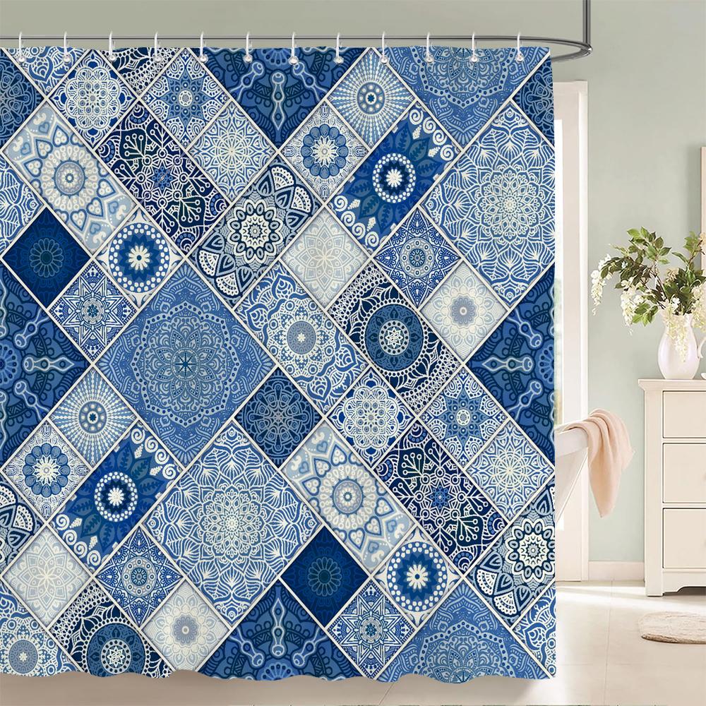 Bohemian Shower Curtains Moroccan Ethnic Decor Shower Curtain Floral Fabric Hanging Curtain Bathroom Decor Set With Hooks