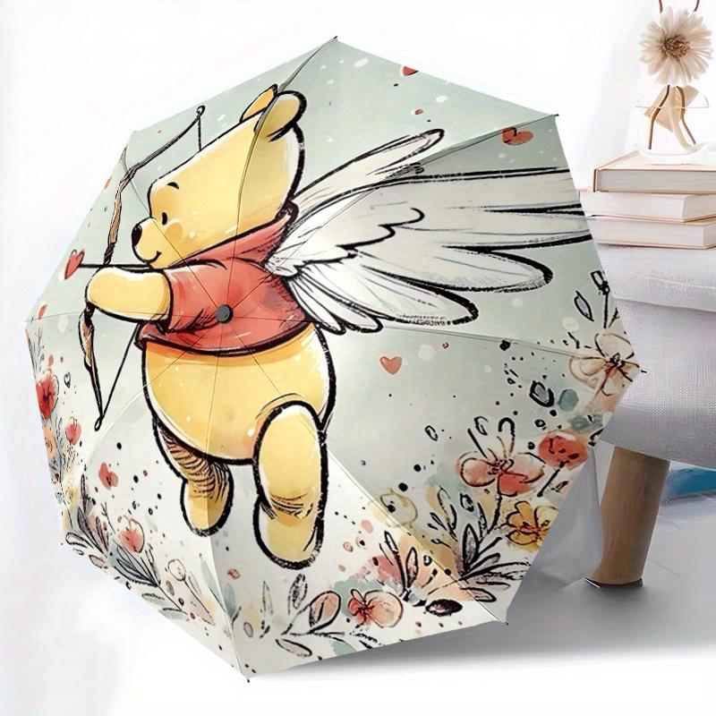 1pc Cupid Winnie the Pooh Automatic Open/CloseUmbrella-CuteUmbrella with Cute Design, Portable 3-Fold Compact Umbrella for Men & Women, Vale