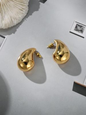 18k Gold Water Drop Shape Stud Hammered Copper Earrings  Hypoallergenic Non Tarnish Waterproof Earring Chunky Gold Hoop Earrings
