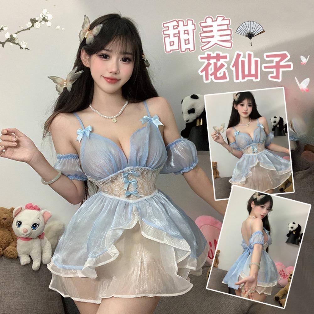 Domila Sexy Lingerie Sexy Suspenders Deep V Waist Perspective Pearlescent Soft Yarn Cute Maid Uniform F553