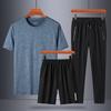 2024 Men's Ice Silk Summer Set: Short-Sleeve T-Shirt, Dad Style, Three-Piece for Middle-Aged and Elderly