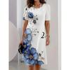 Elegant Blue Floral Print Dress with Short Sleeves And a Round Neck, Perfect for Everyday Use And Casual Outings