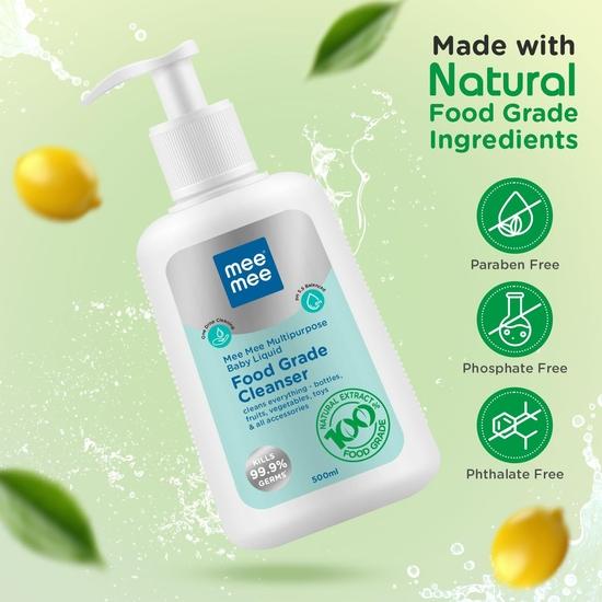 Mee Mee Food Grade Liquid Cleanser 500ml | Anti-Bacterial, Kills 99.9% Germs, 100% Natural Formula| One Drop Cleaning, Dermatologically Tested