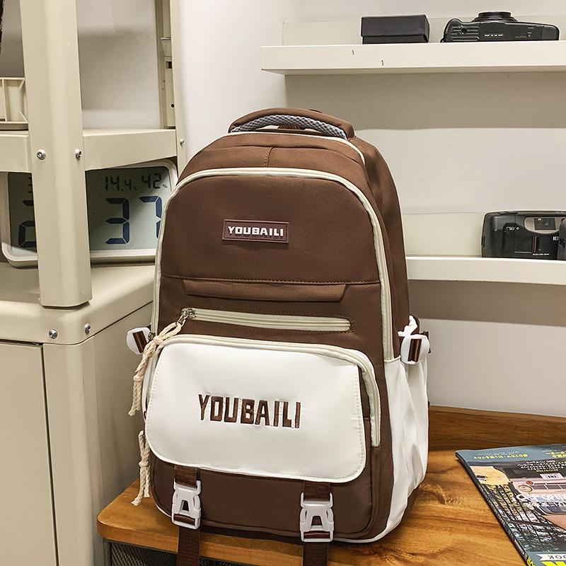 Women Contrast Color Stitching Backpack High School Students Schoolbag Men Large Capacity Backpack