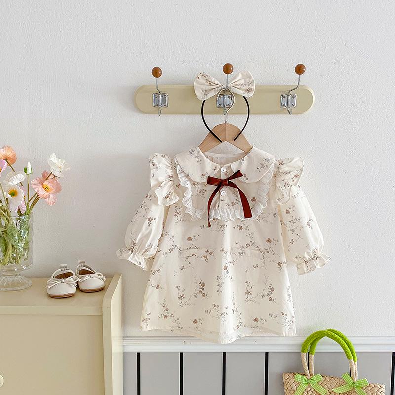 

Новый осенне-зимний ромпер для девочки: Кружевное платье с рукавами-крылышками - Наряд для сестер с длинным рукавом 90cm