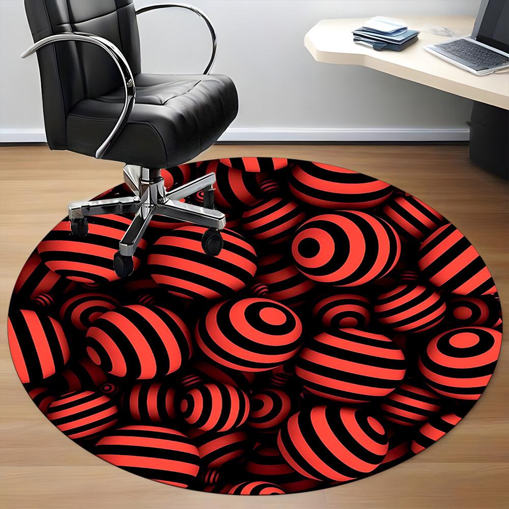 1pc Red Black Striped Balls Carpet, Round Non Slip Durable Large Size Office Carpet, Suitable for Office