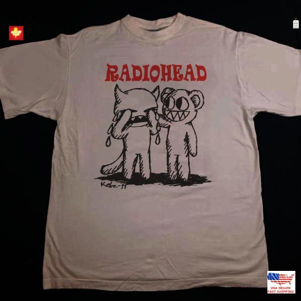 Футболка группы Radiohead Классический стиль Белая Унисекс Футболка Винтажный Мерч Рок-музыки Унисекс Футболка M