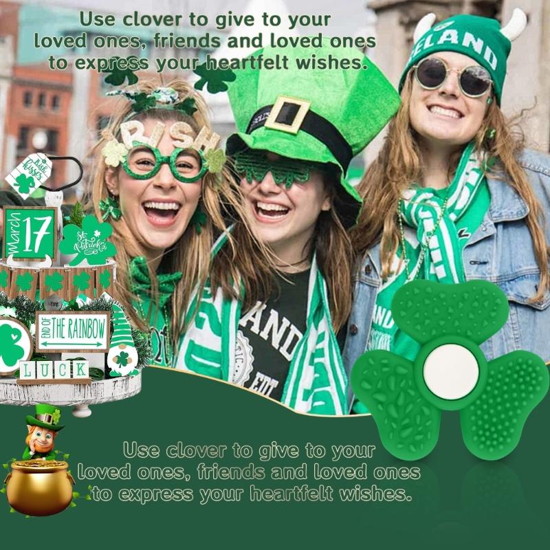 Texture Shamrock Sensory Spinner Toy For Kids Silicone Rotating Spinne Office Desk Toy For Adult Saint Patricks Day Gift