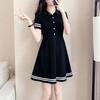 Women Summer Polo Collar Short Sleeve A‑Line Dress Casual Mid‑Length T‑Shirt Dress Slim Hide Belly Office Commuter Dress