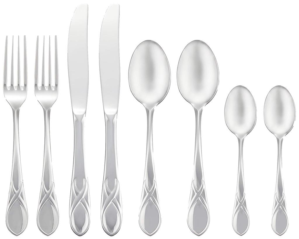 Dansk LEAF Cutlery Dinner Stainless Made in Dishwasher Scandinavian Perfect Gift for Weddings and Baby 595020 Set, 8-Piece Set, Steel, Japan, Safe,