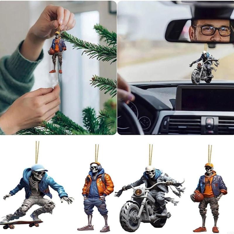 62KD Cool Skeleton Figurines Halloween Skul Pendant Car Ornament Cool Skul Statue Large Ball Decorations Ceiling