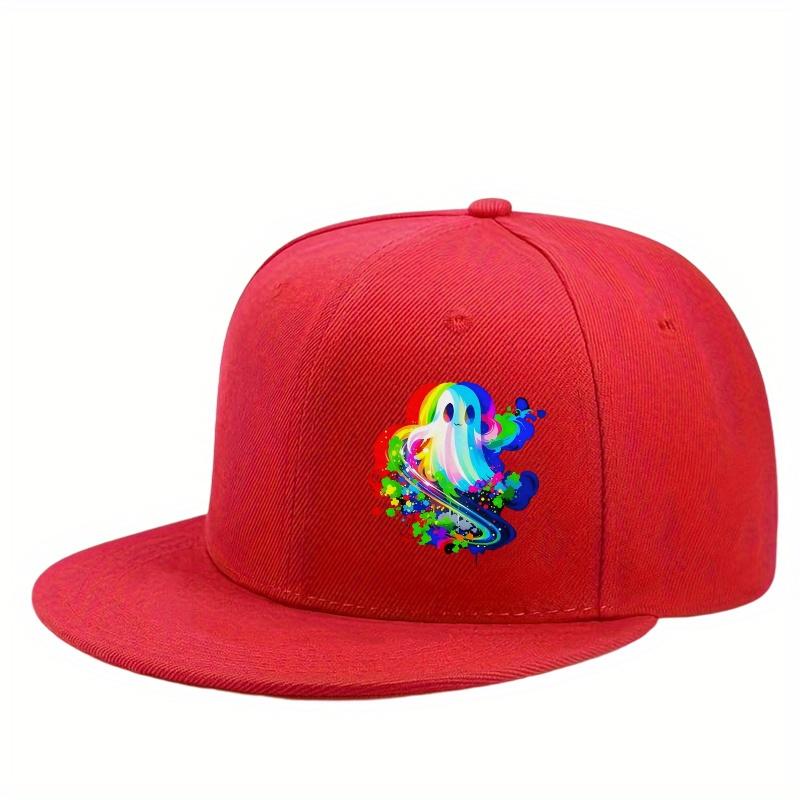 Vibrant Trippy Ghost Graphic Flat Brim Cap Polyester Adult Casual Baseball Hat Adjustable Snapback