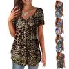 Women's Short Sleeve Shirts Ruffle Tops Loose Tops Casual Oversized Tops Pleated Tops Button Down Casual Summer Leopard Print Tops