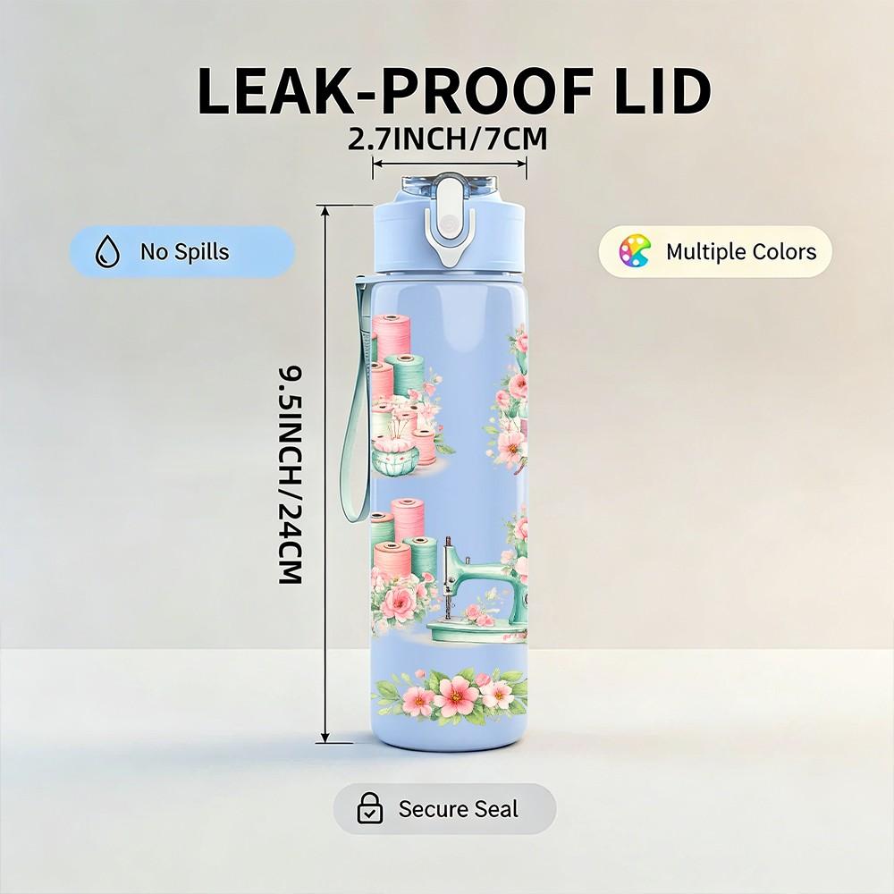 1PC Pastel Building Dreamy Scenery Print 750ml Color Plastic Sports Water Bottle Leakproof Flip Straw Lid Suitable for Sports Office Home Use