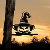 Halloween Kürbis Gartenstecker Metall Jack-O-Lantern Stecker mit Hexenhüten Outdoor Halloween Kürbis Hofschilder Halloween Gartenskulptur Ornament