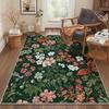 Vintage Floral Area Rug Dark Green Botanical Flower Print Non-Slip Soft Indoor Carpet for Living Room Bedroom Home Decor