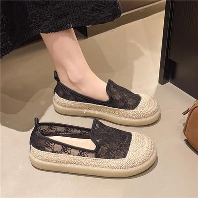Women's Straw Woven Shoes Flat Sole Mesh Upper Weave One Kick Shoes Women Leisure Dress Breathable Fashion Zapatillas De Mujer