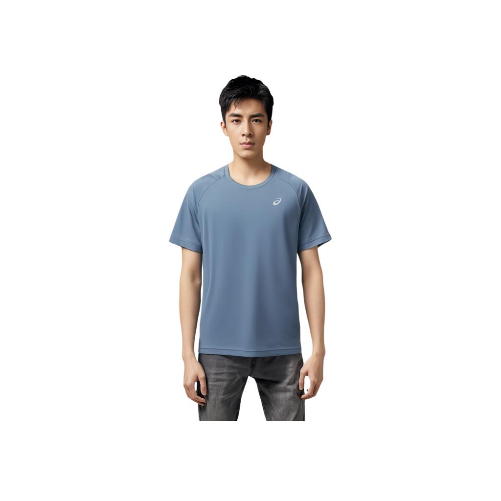 Asics Solid Color Outdoor Casual Sports Crew Neck Short Sleeve T-Shirt Men Tops Gray Blue 2011C701-404