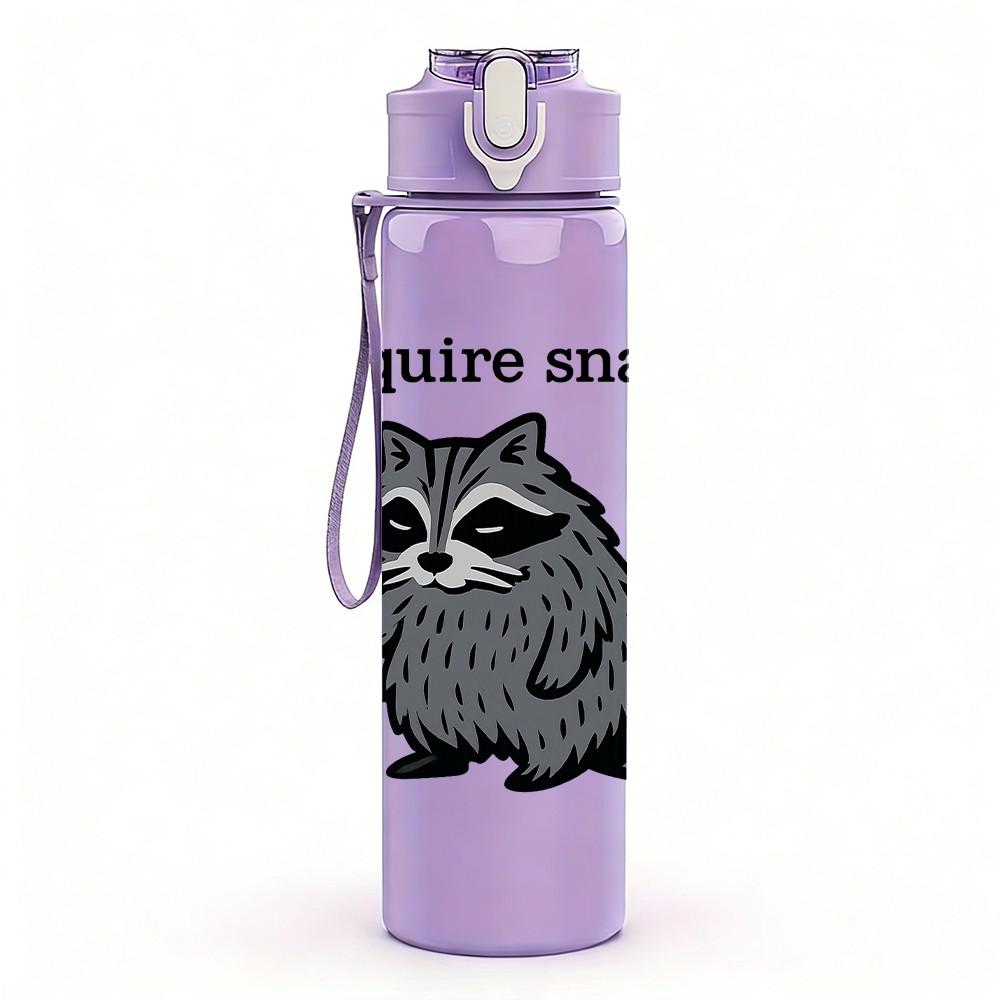 1PC I Require Snacks Raccoon Print 750ml Color Plastic Sports Water Bottle Leakproof Flip Straw Lid Suitable for Sports Office Home Use