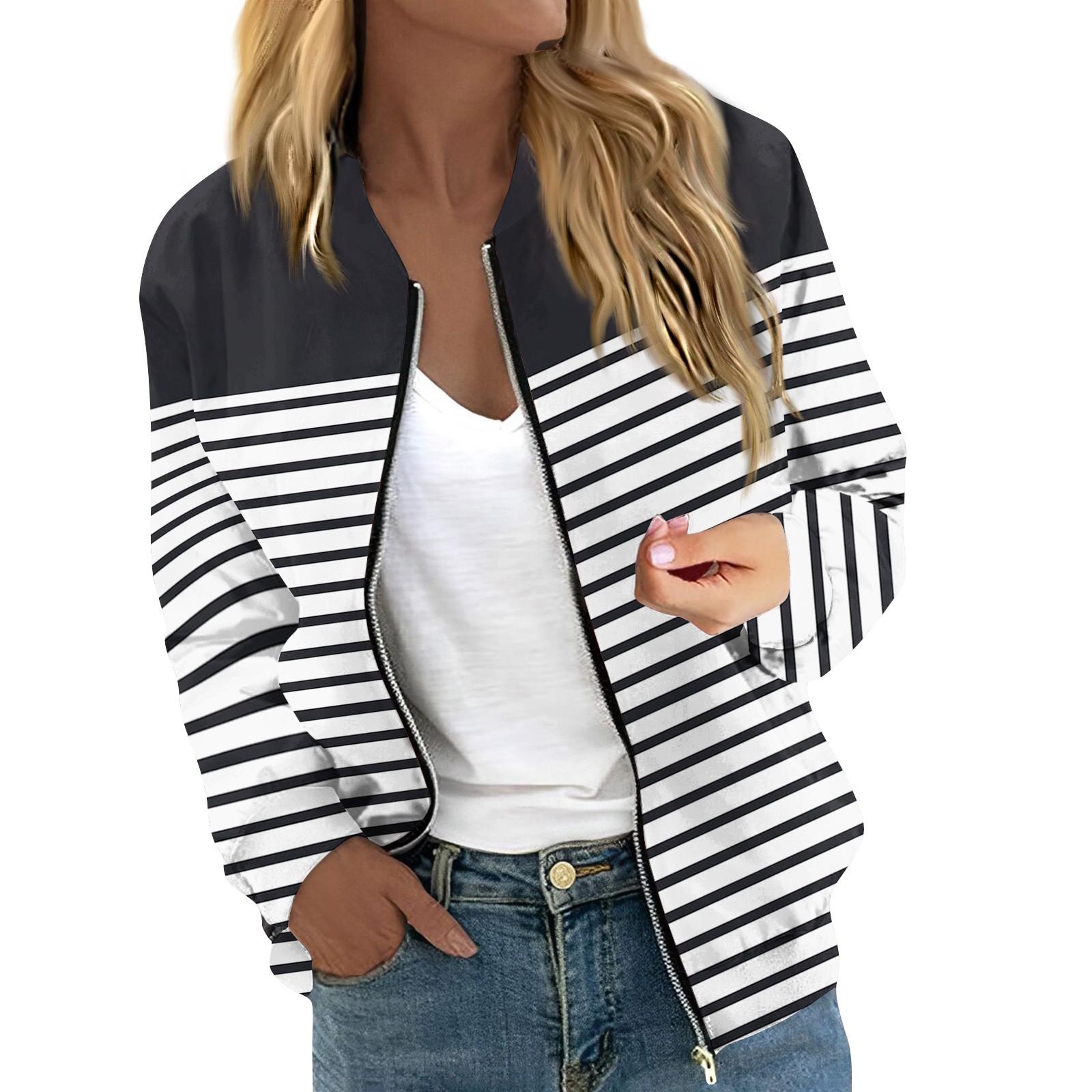 Женская модная повседневная куртка на молнии с длинным рукавом с принтом и круглым — фото 3