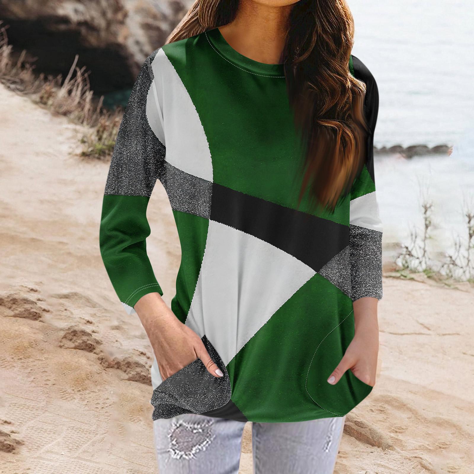 

Женская модная повседневная футболка с карманом и круглым вырезом с рукавами 3/4 и топом XXXL