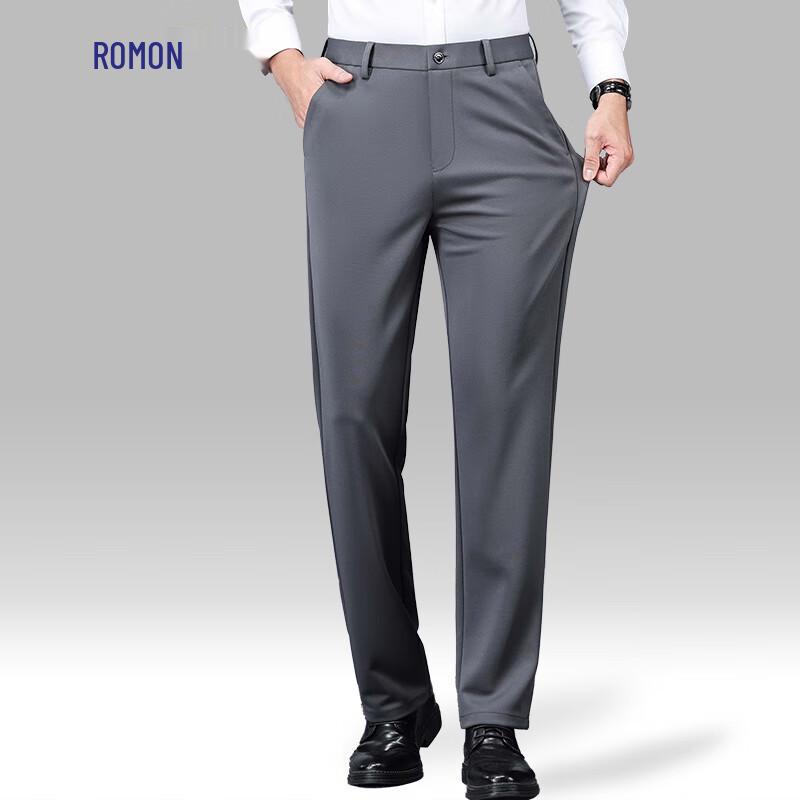 ROMON S Men's Easy Care Stretch Business Casual Straight-Leg Pants